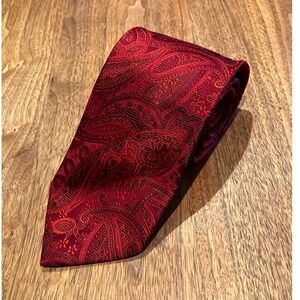 Villini Mens Burgundy Red Paisley Silk Necktie Classic Jacquard Formal Tie